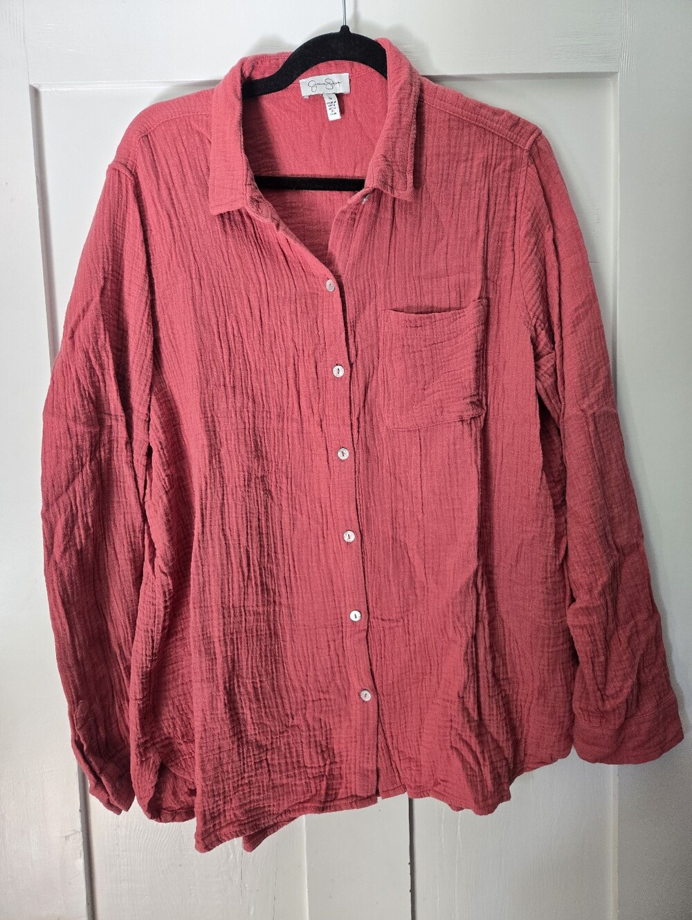 Jessica Simpson Red Cotton Button Up Shirt Large